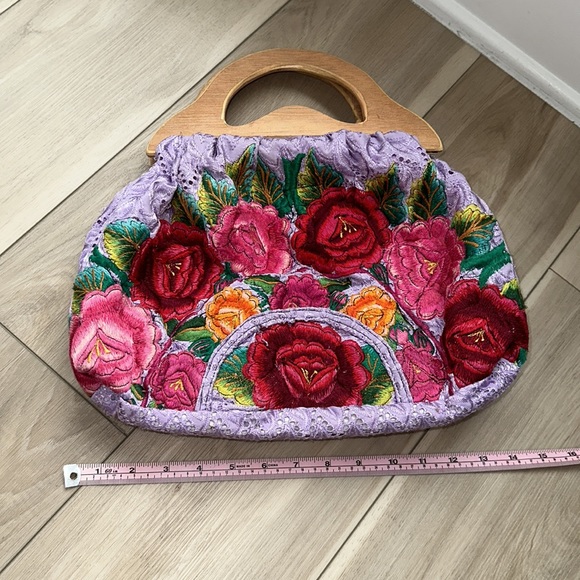 EUC Beautiful Custom Handmade Quirky Eyelet Floral Flower Embroidered Hobo Purse - Picture 3 of 12